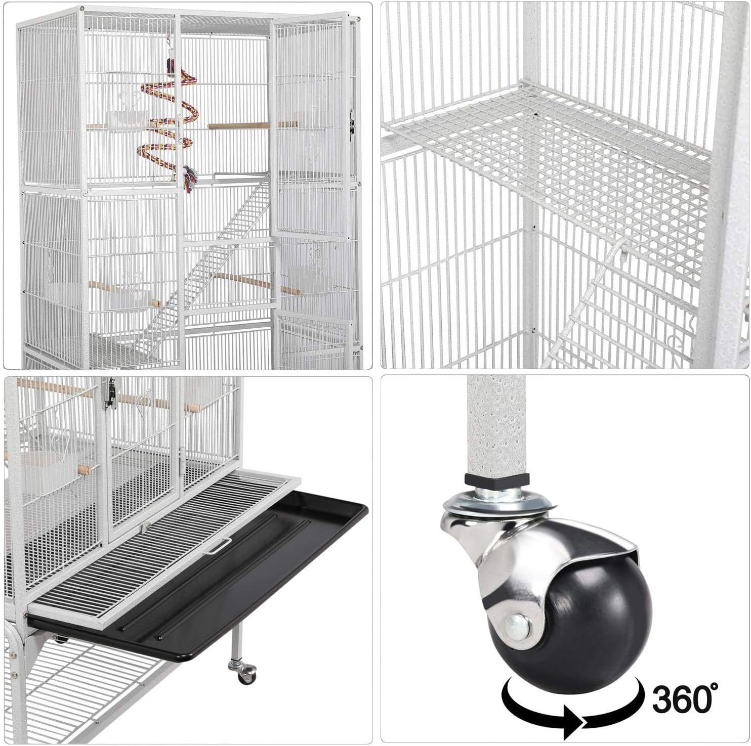 Yaheetech Cage Oiseaux Cage Perroquet Volière Oiseaux Intérieur pour Perruche Calopsitte Conure Canaris avec Pied sur Roulette 77x 46x175,5cm Blanc – Image 6