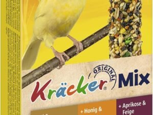 Vitakraft Kräcker Mix, friandises pour oiseaux, bâtonnets à l’œuf, graines d’herbe, abricot, figue, miel et sésame, soin du bec, sans sucre ajouté (1x 80g)