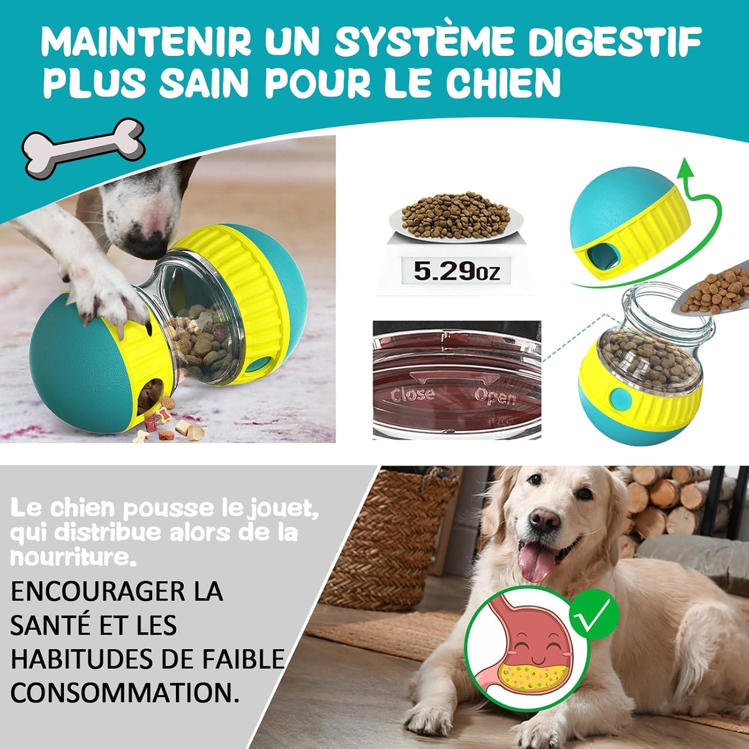 Jouet pour Chien Indestructible, Jouets pour Chiens Interactif de Mangeoire, Distributeur Croquettes Jouet Occupation pour Chiot, Cadeau d'anniversaire pour Chien à Couinement (Bleu) – Image 3