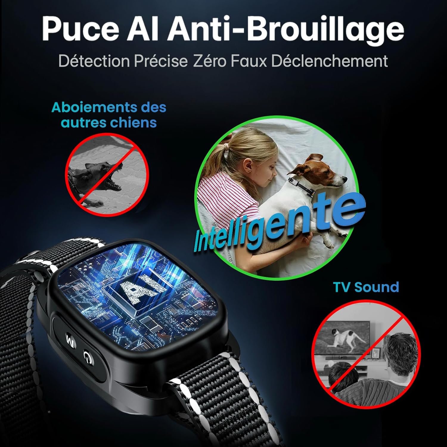 Collier Anti Aboiement Chiens,Modes Son/Vibration/Vibration Forte, Détection Intelligente des Aboiements, Rechargeable, Étanche IP67, pour Petit et Gros Chien (Black) – Image 2