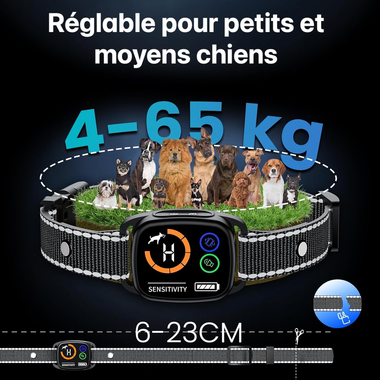 Collier Anti Aboiement Chiens,Modes Son/Vibration/Vibration Forte, Détection Intelligente des Aboiements, Rechargeable, Étanche IP67, pour Petit et Gros Chien (Black) – Image 5