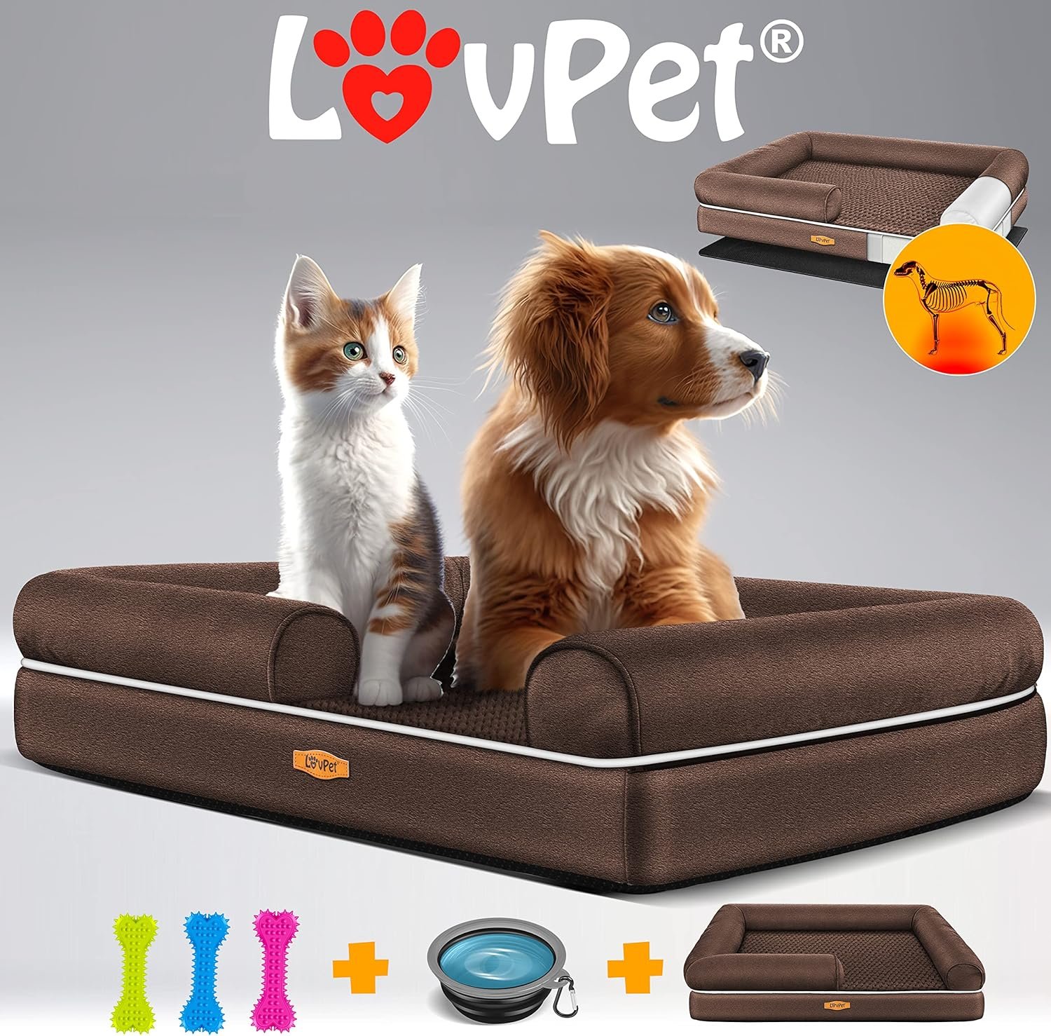 Panier orthopédique pour Chien Relax Taille : L, avec gamelle + 3 os à mâcher pour Chiens de Petite, Moyenne et Grande Taille Housse Amovible et Lavable – Image 3