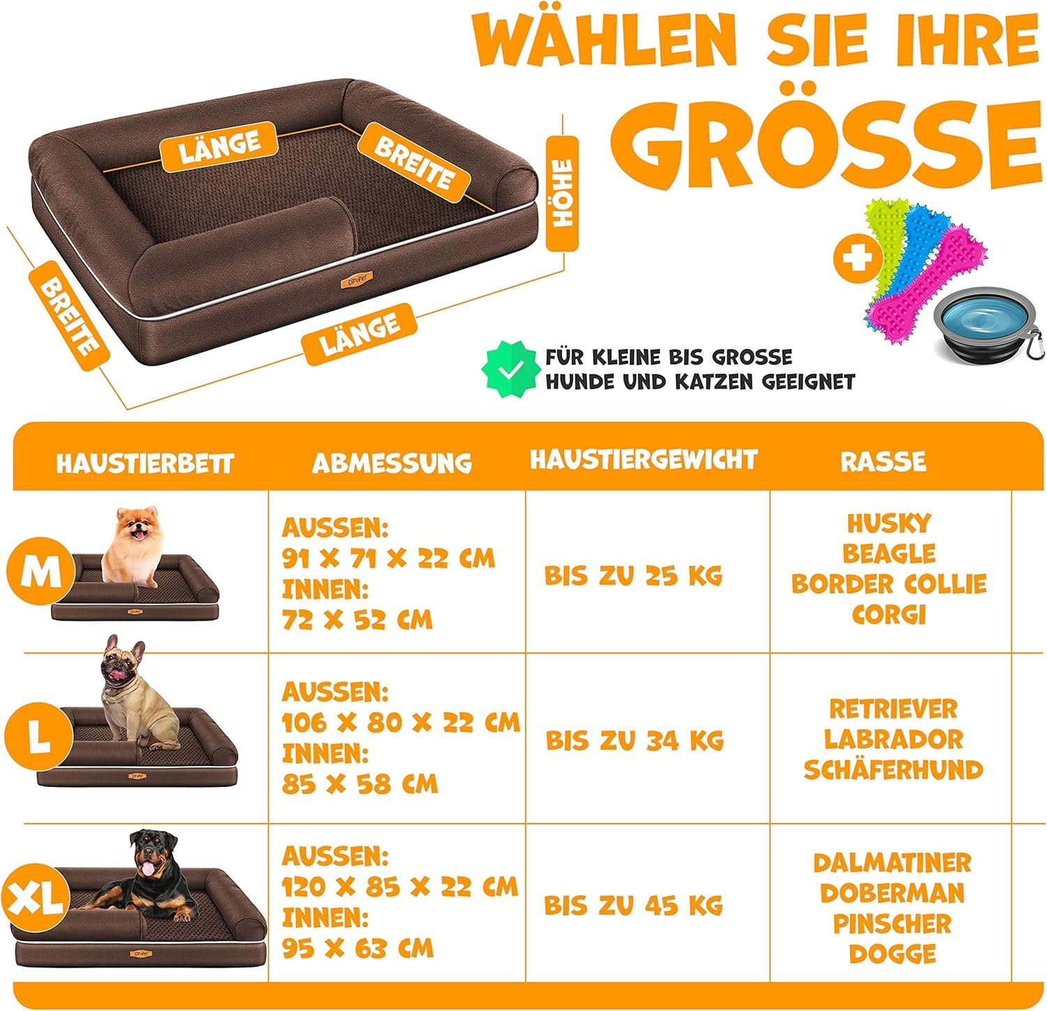 Panier orthopédique pour Chien Relax Taille : L, avec gamelle + 3 os à mâcher pour Chiens de Petite, Moyenne et Grande Taille Housse Amovible et Lavable – Image 2