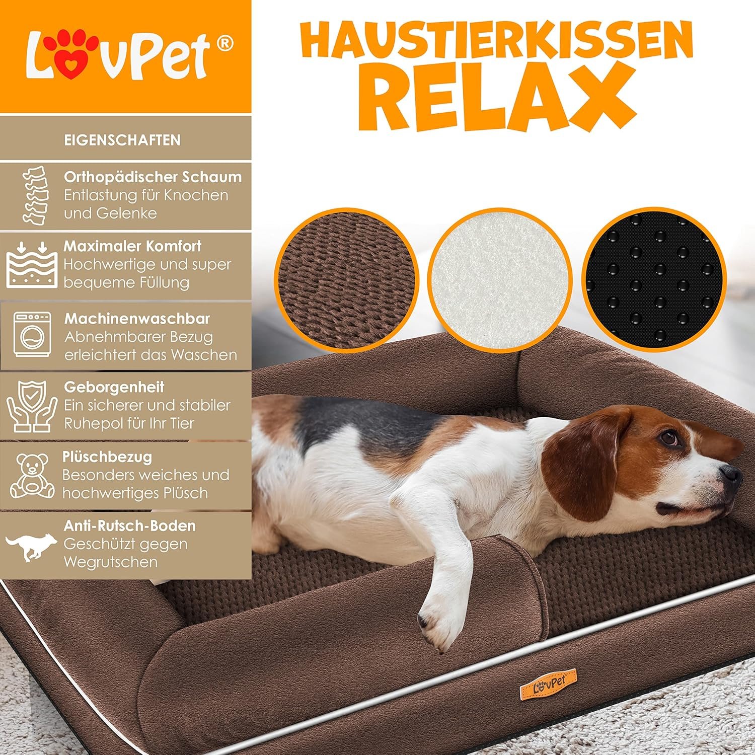 Panier orthopédique pour Chien Relax Taille : L, avec gamelle + 3 os à mâcher pour Chiens de Petite, Moyenne et Grande Taille Housse Amovible et Lavable – Image 4