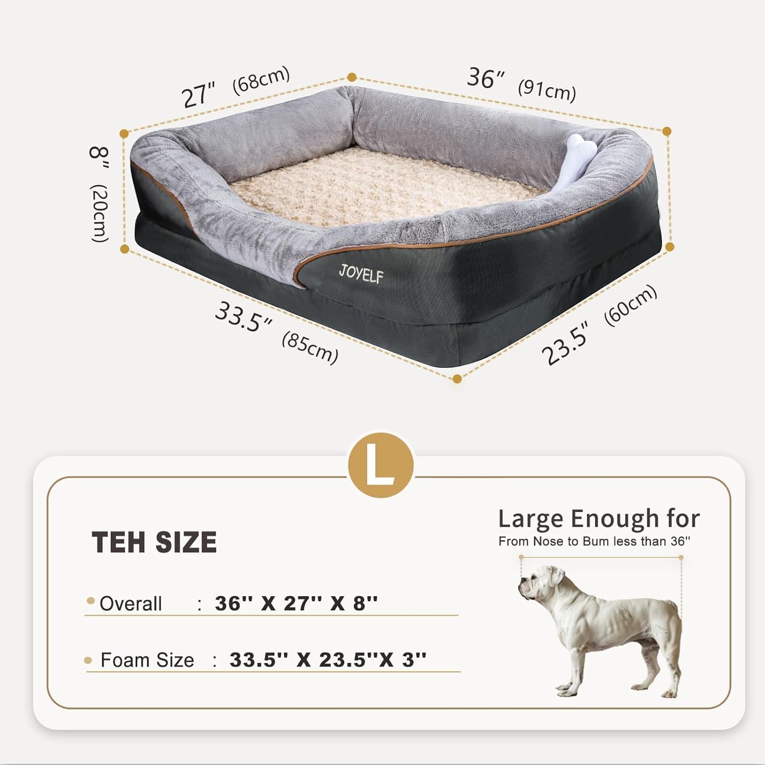 JOYELF lit de Chien orthopédique Grand lit pour Animal de Compagnie en Mousse à mémoire avec Housse Lavable Amovible et Jouet grinçant comme Cadeau – Image 5