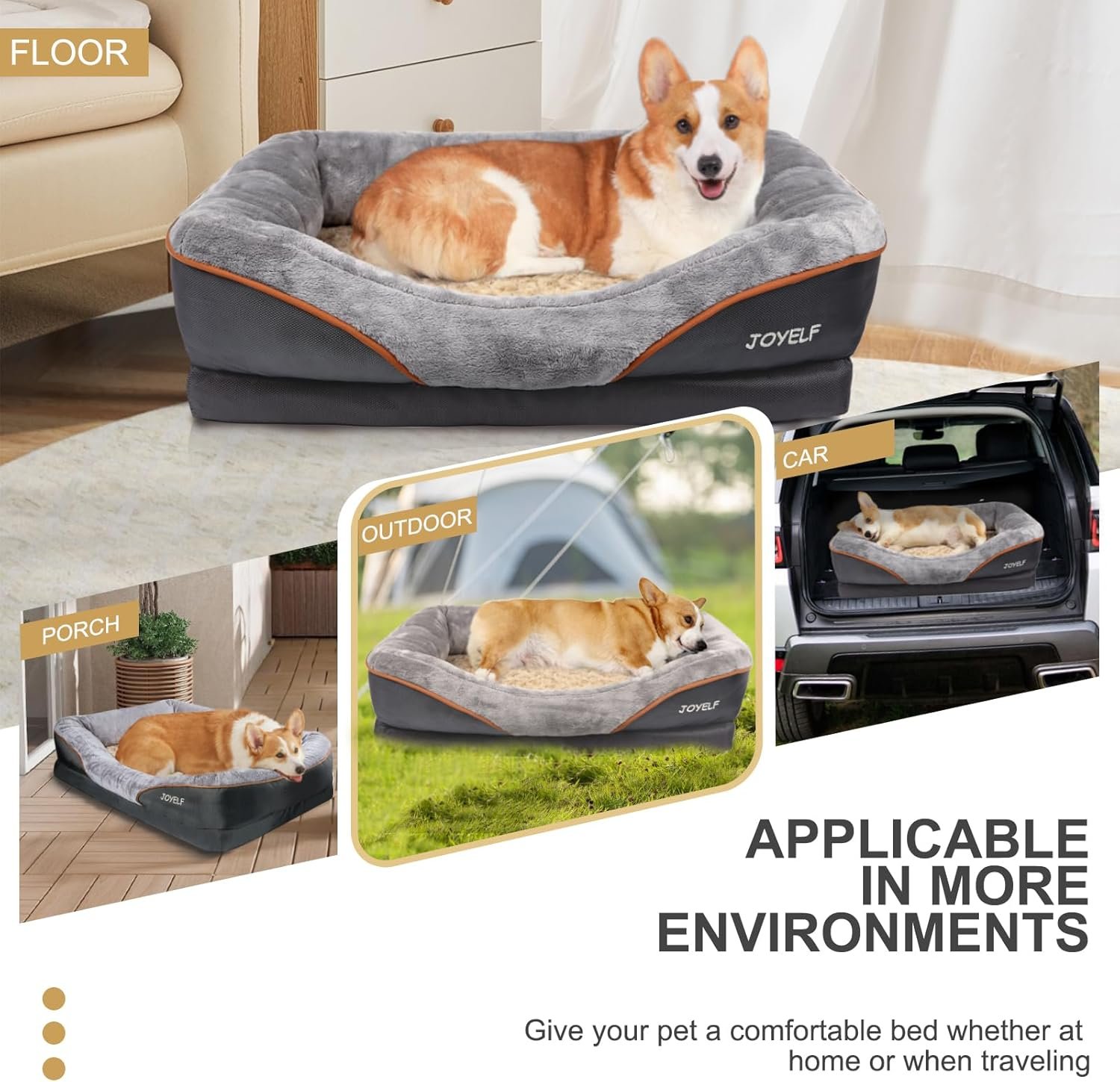 JOYELF lit de Chien orthopédique Grand lit pour Animal de Compagnie en Mousse à mémoire avec Housse Lavable Amovible et Jouet grinçant comme Cadeau