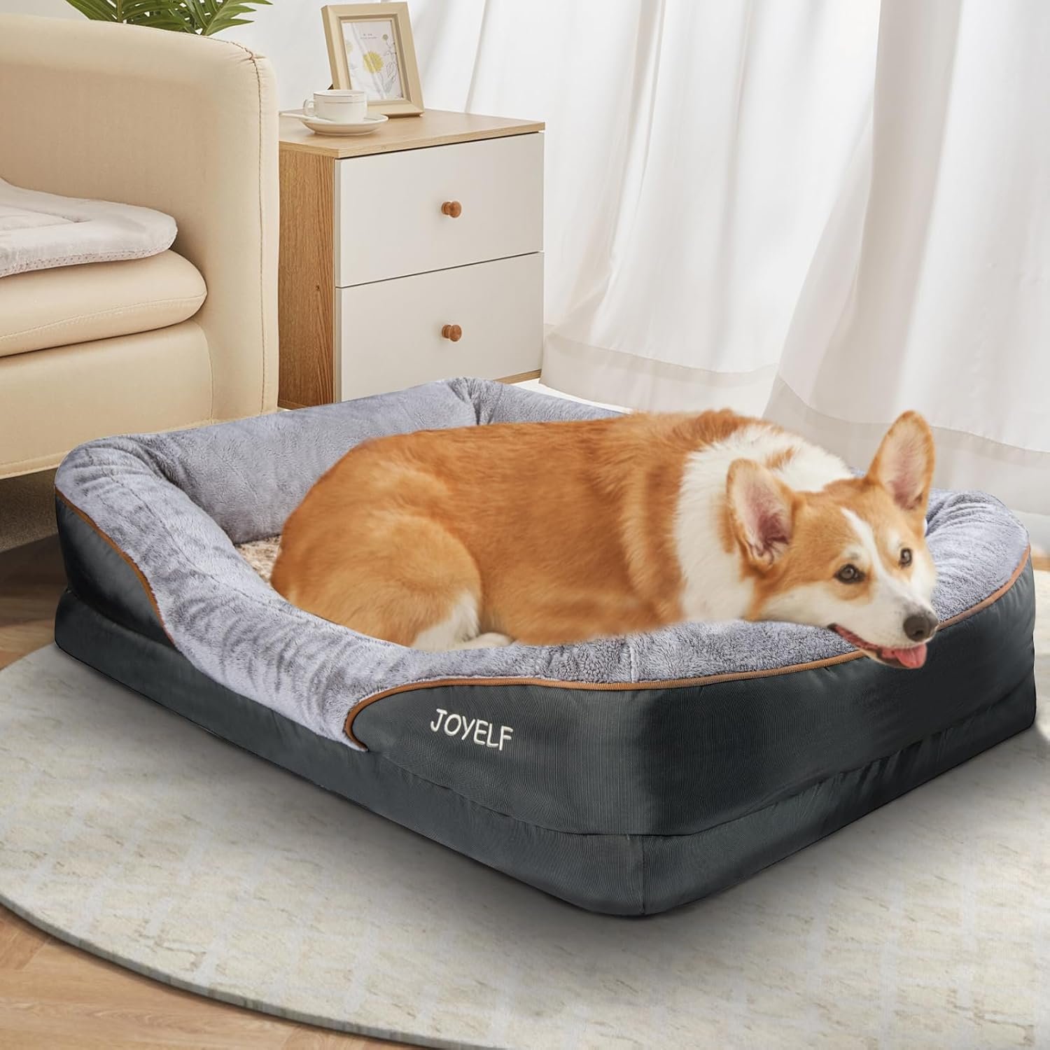 JOYELF lit de Chien orthopédique Grand lit pour Animal de Compagnie en Mousse à mémoire avec Housse Lavable Amovible et Jouet grinçant comme Cadeau – Image 2