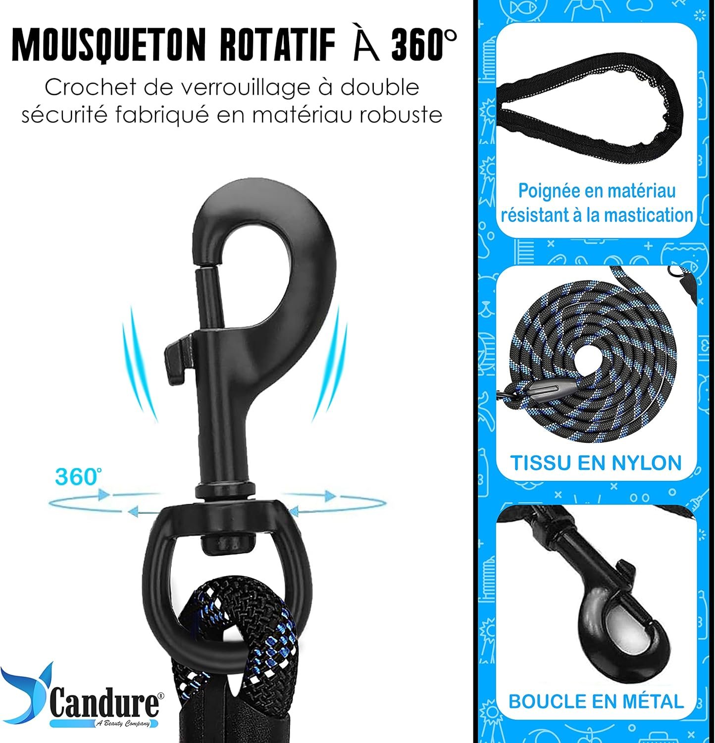 Candure Laisse Chien avec Souples Poignée Rembourrée et Antidérapant Corde pour Chien de Dressage Aux Chiot, Petits, Moyens et Gros Chiens Convient Course à Pied Jogging et Randonnée – Image 2