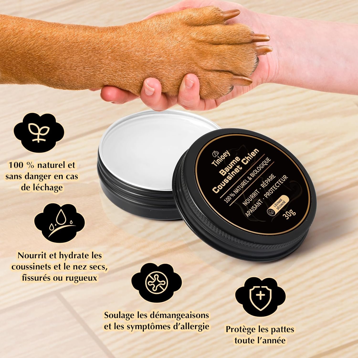 Baume Coussinet Chien 30g x 2-100% Bio & Naturel - Hydrate, Guérit, Protège Contre Neige, Sel, Pattes Craquelées & Nez - Creme Coussinet Chien - Chien Accessoires pour Pattes Protections – Image 2