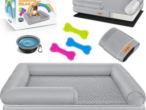 Panier orthopédique pour Chien Taille : L, Relax avec gamelle + 3 os à mâcher pour Chiens de Petite, Moyenne et Grande Taille Housse Amovible et Lavable